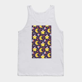 Cute Moon and Stars in Galaxy Pattern Artwork Tank Top